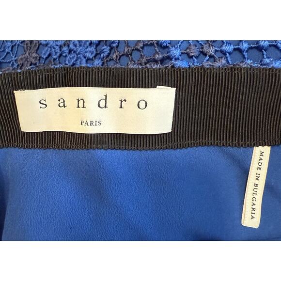 Sandro Paris Lagon Skirt Royal Blue Size 3 (30” Waist) Lace Crochet Overlay - Picture 5 of 10